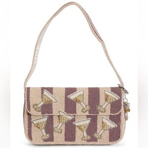 NWT Made in India Dirty Martini Olives Purple Beige Striped Beaded Shoulder Bag